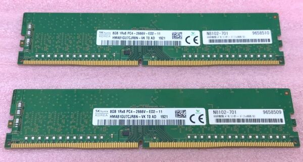 SK hynix HMA81GU7CJR8N-VK 2枚セット■PC4-2666V DDR4 ECC UDIMM 16GB@8GB