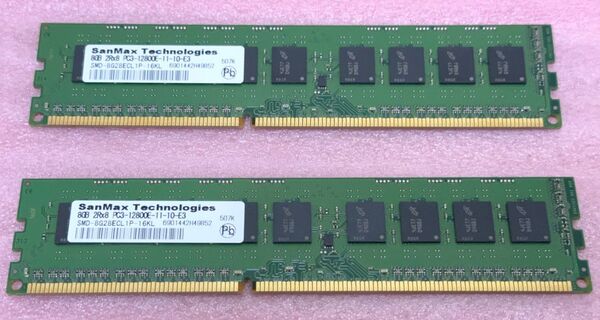 SanMax SMD-8G28ECL1P-16KL 2枚★PC3-12800E DDR3 ECC UDIMM 16GB@8GB