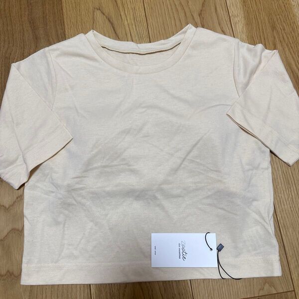 ショート丈トップス ベージュ ブラパット付き tシャツ 半袖Tシャツ M