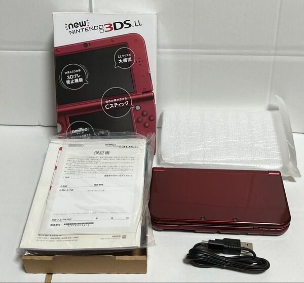 Newニンテンドー3DS LL メタリックレッドUSB充電ケーブル付き