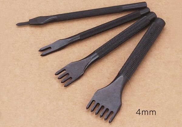 菱目打ち 4本セット(1, 2, 4, 6本目) レザークラフト 工具 黒色 (4mm)