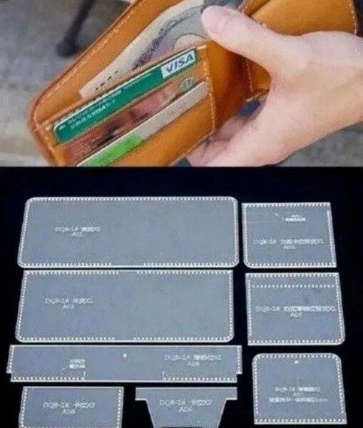 二つ折り 財布 透明 アクリル型 レザークラフト 型紙