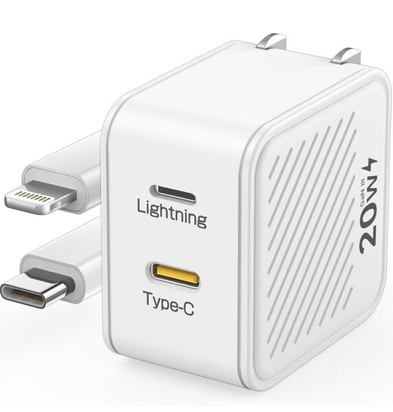 Type-C+Lightning 一体型 急速充電器 極小型 20W PD MFi/PSE認証 iphone 充電器