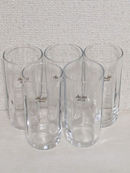 Asahi 一口サイズビールグラス 5個セット クリアガラス 未使用酒屋蔵出し品