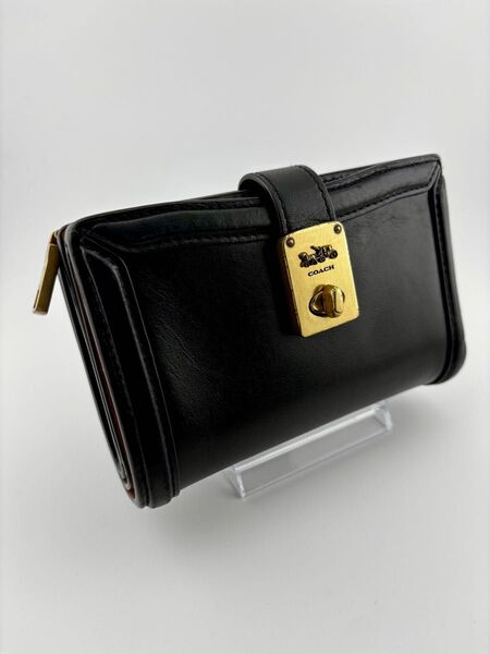 COACH 二つ折り財布 ハットン ウォレット ターンロック 4841 ブラック コンパクト ミニ 財布