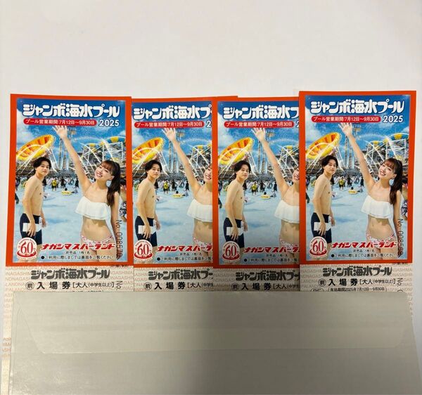 ナガシマスパーランド ジャンボ海水プール 大人 入場券 4枚セット ナガスパ