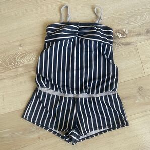 TOPVALU ストライプ柄ショートオール水着 スイムウェア