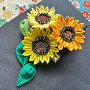 ひまわり ヘアクリップ 簪 向日葵 髪飾り 夏 祭り 浴衣 甚平 髪どめ キッズ ヘアアクセサリー