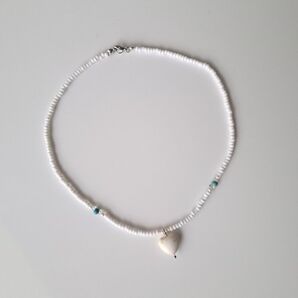 No.165 ビーズネックレス ハンドメイド ホワイト 白 ハウライトハートチャーム レディースネックレス ビーズアクセサリー