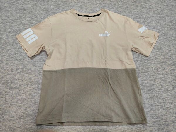 PUMA ベージュ バイカラー 半袖TシャツS メンズレディースキッズ ロゴ ワンポイント プーマ