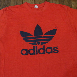 80s USA製 adidas Tシャツ XL レッド トレフォイル ビッグロゴ 両面プリント 半袖 アディダス ヴィンテージ