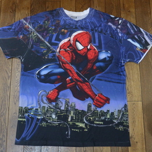 MARVEL Spiderman Tシャツ 両面総柄 XL マーベル スパイダーマン ヒーロー アメコミ アベンジャーズ DCコミックス 映画 キャラクター