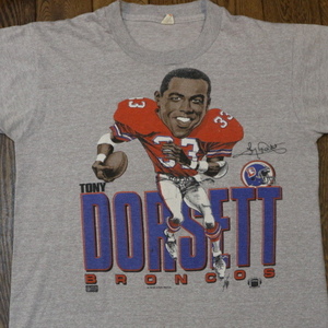 80s USA製 Tony Dorsett NFL Tシャツ S グレー トニードーセット DenverBroncos アメフト スーパーボール フットボールシャツ ヴィンテージ