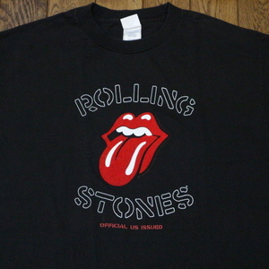 00s The Rolling Stones Tシャツ L ブラック フロッキープリント ローリングストーンズ ベロ ロゴ ミックジャガー ロック バンド