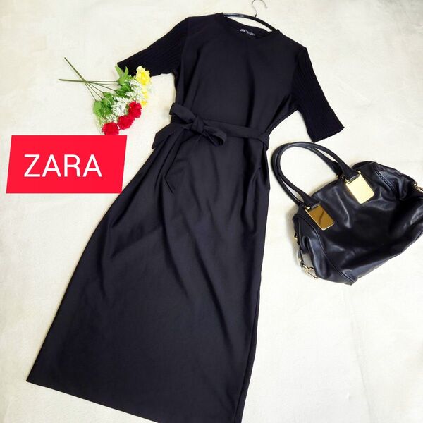 ZARA ロング ワンピース ニット袖 半袖