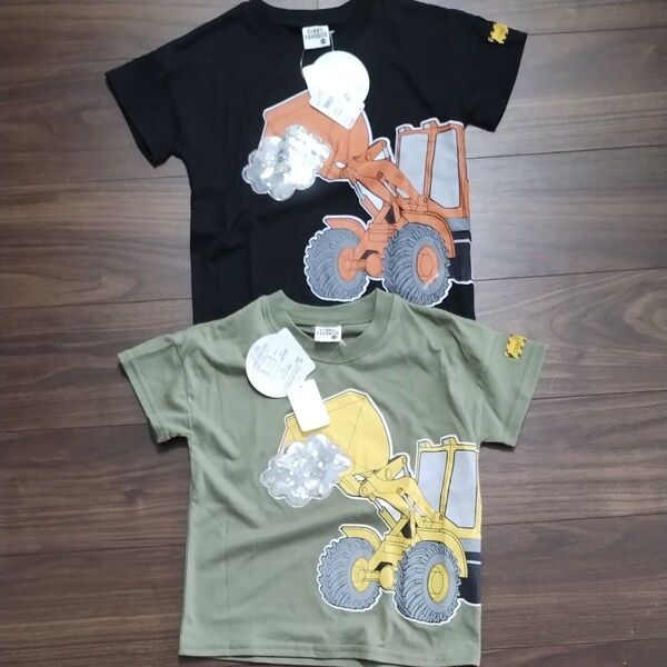 新品タグ付き はたらく車 ショベルカー スパンコール 半袖 Tシャツ サイズ120