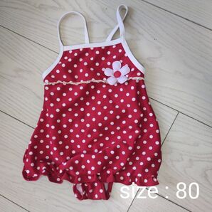 80cm 水着 スイムウェア ワンピース 女の子 子供 ベビー ドット 赤