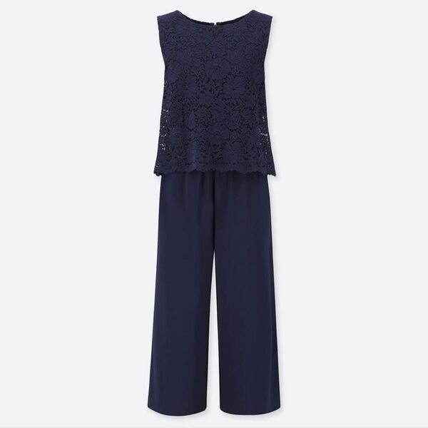 UNIQLO 花柄レース オールインワン ネイビー