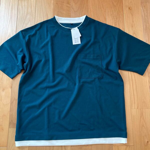 メンズ ドライ レイヤード風Tシャツ ダークグリーン size M