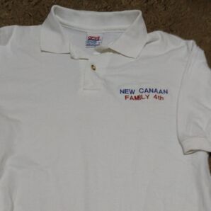 NEW CANAAN FAMILY 4th Tシャツ生地ポロシャツ形 白 Anvil刺繍タグ MADE in USA