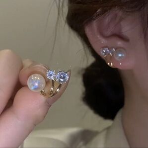 新品未使用 ピアス ゴールド 可愛い パール ラインストーン パールピアス