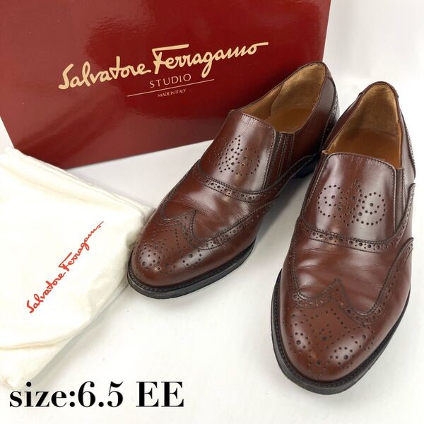 salvatore ferragamo フェラガモ ビジネスシューズ メダリオン ウイングチップ ブラウン 約24.5cm