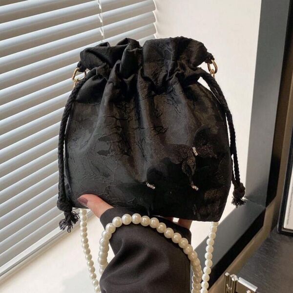 巾着バッグ ショルダーバッグ 黒 巾着袋