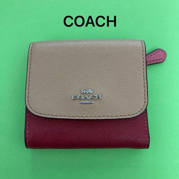 COACH F29450 コーチ マルチカラー コンパクトウォレット 三つ折り財布 レッド ベージュ ピンク系
