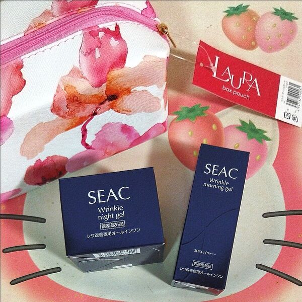 【500円引可】シーク SEAC シワ改善 朝用・夜用オールインワンジェル 各25g 約1ヶ月分 可愛いお花ポーチ付き☆彡