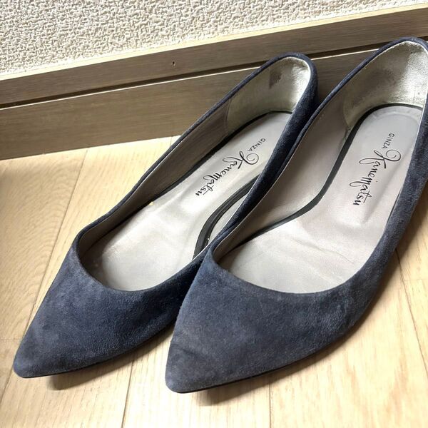 銀座かねまつ フラットパンプス スエード