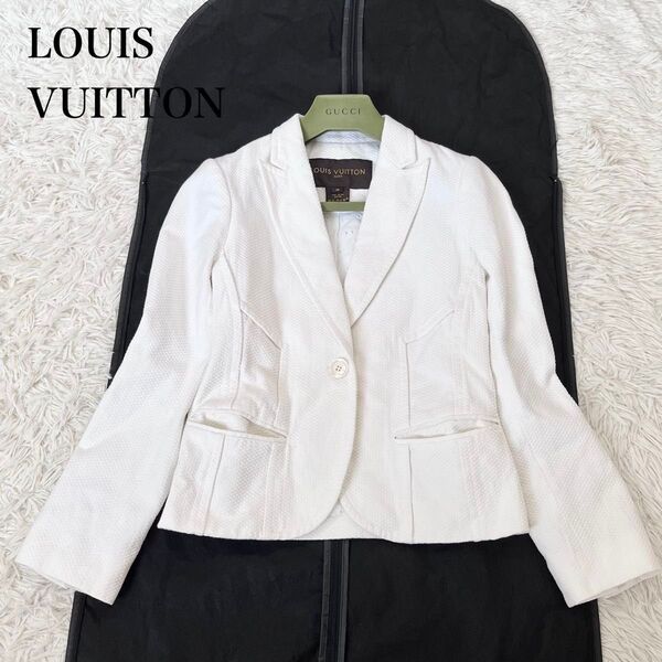 【美品】ルイヴィトン LOUIS VUITTON レディース テーラードジャケット カットワーク ホワイト 36