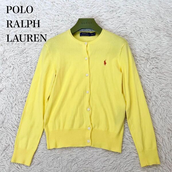 【美品】ポロラルフローレン POLO RALPH LAUREN レディース カーディガン はおり クルーネック ポニー 刺繍 S