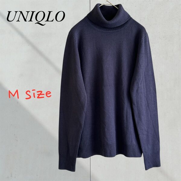 UNIQLO ユニクロ リブニットトップス タートルネック 薄手 ネイビー M 長袖 型番はユニセックス