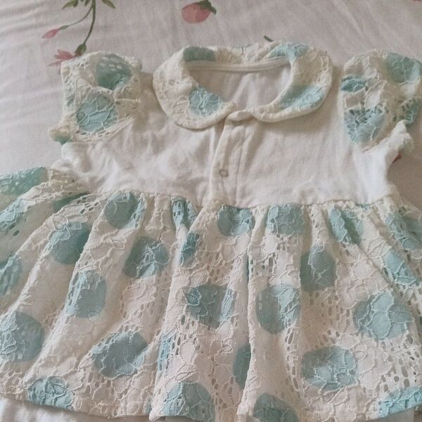 ベビー服 ワンピース レース 水玉 ミントグリーン 80サイズ