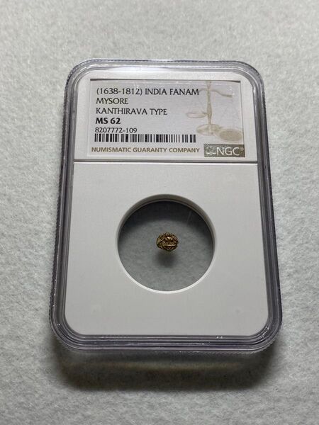 1638-1812年 インド マイソール王国 ファナム金貨 カンティラヴァミント MS62 NGC 高鑑定品!