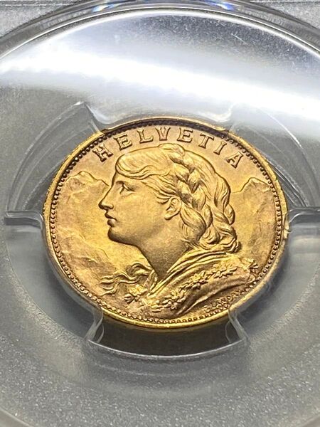 1949年 スイス 20フラン金貨 少女ブレネリ MS66 高鑑定 PCGS!!