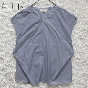 自由区 Vネックブラウス M フレンチスリーブ プルオーバー 洗える