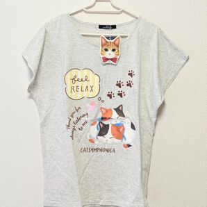 CAT SYMPHONICA レディース Tシャツ グレー 半袖 ねこ フリーサイズ ネコ 猫 キャット かわいい