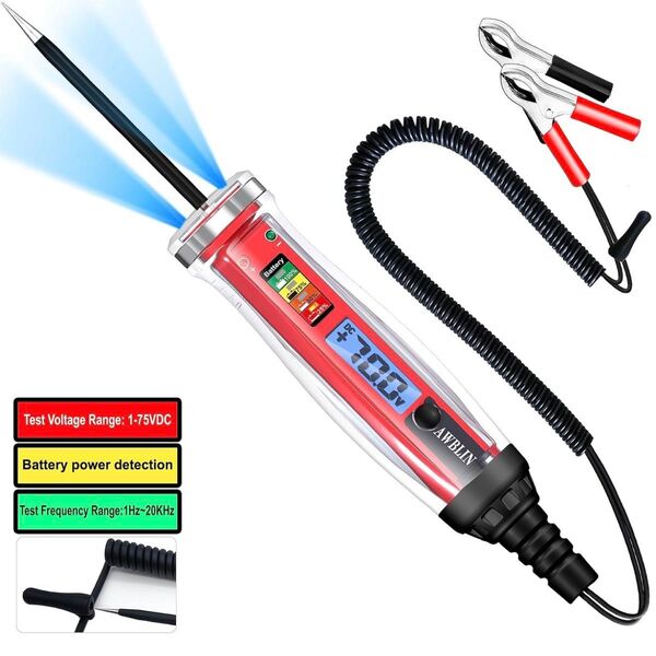 自動車用テストライト&バッテリーパワー検出器 1-75V DC LCDデジタル