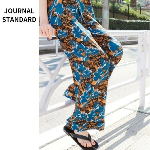 美品!JOURNAL STANDARDアロハプリントパンツ 花柄ブルー系40 ワイドイージーパンツ ジャーナルスタンダード青
