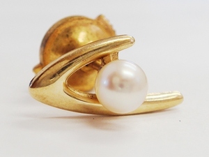  роскошный!!14 золотой * Mikimoto * white pearl 5mm.* булавка брошь *K14.M печать иметь * размер надпись иметь 