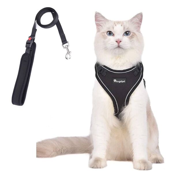 猫 猫用 ハーネス 胴輪 猫具 ねこ ネコ 子猫 子犬 小型犬 散歩 お出かけ 抜けない ベスト ブラック 軽量 マジックテープ