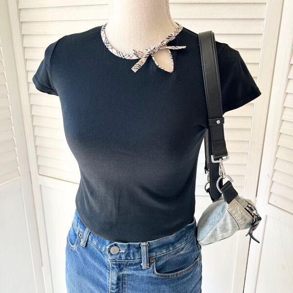 バーバリーロンドン ノバチェックリボン Tシャツ ピチT ブラック 黒 BURBERRY LONDON Y2K