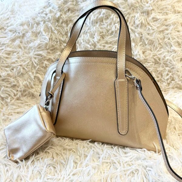 GIANNI CHIARINI ジャンニキアリーニ 2way ハーフムーンショルダーバッグ ゴールド ボストン