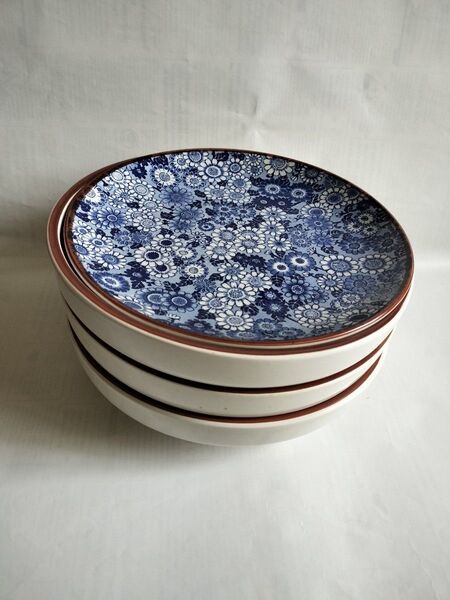 大皿 4枚セット 小花柄 ブルー系 直径約26cm