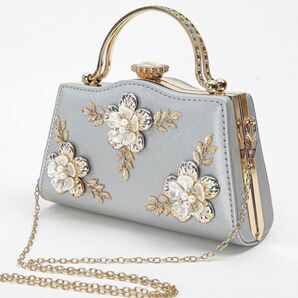 shein 結婚式 成人式 バッグ シルバー 花 パール お呼ばれ ハンドバッグ ショルダーバッグ 2WAY