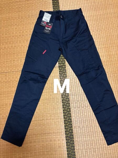 新品 Mサイズ(ウエスト78cm 股下75cm)ネイビー 紺作業ズボン 作業着下ワークパンツストレッチで柔らかい素材
