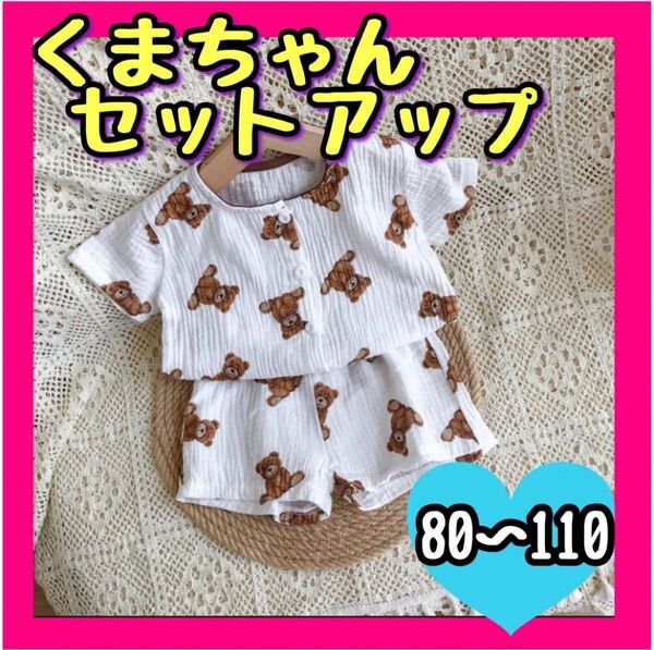 くま セットアップ 子供 キッズ 夏 春服 夏服 韓国子供服 90cm 女の子 男の子 男女兼用 半袖Tシャツ 春夏