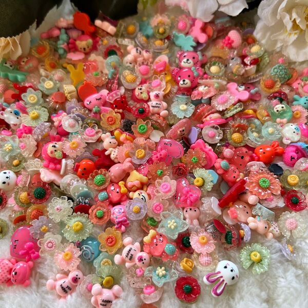 デコパーツ プラパーツ デコ ハンドメイド 材料 手作り パーツ ピンク系 花 材料 猫 デコレーションパーツ 素材 ミニ