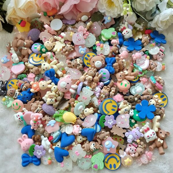 デコパーツ プラパーツ ハンドメイド 材料 手作り デコ 熊 猫 パーツ 花 素材 材料 動物 クマ フラワー うさぎ